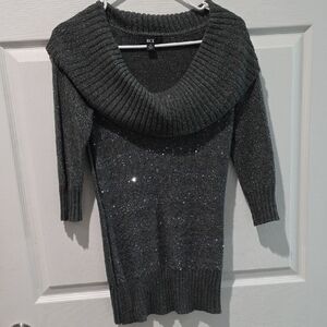 BCX Women's Sparkling Charcoal Cowl Neck Sweater